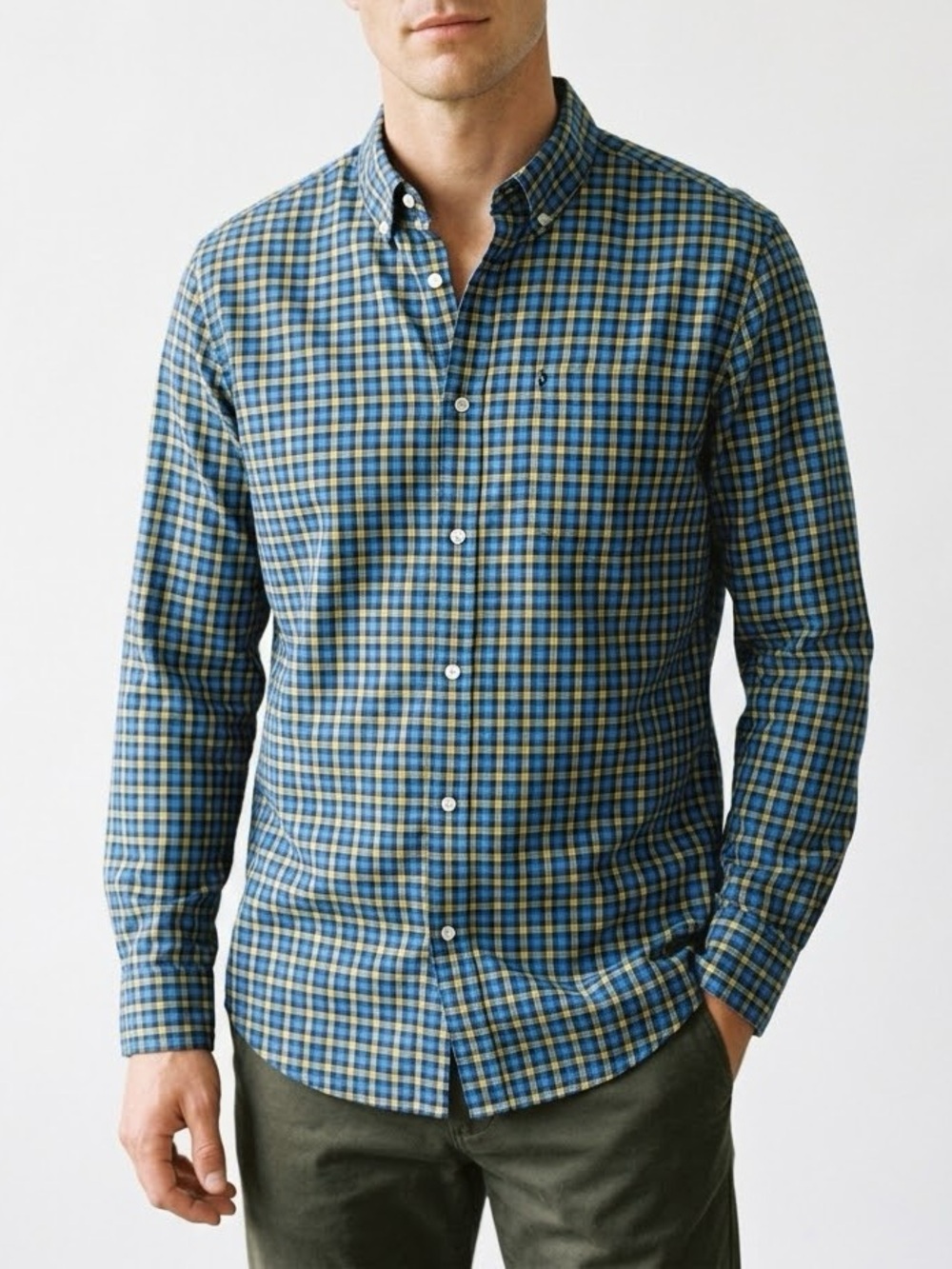 Peak Performance Plaid Button Down Shirt Size XL Blue Yellow